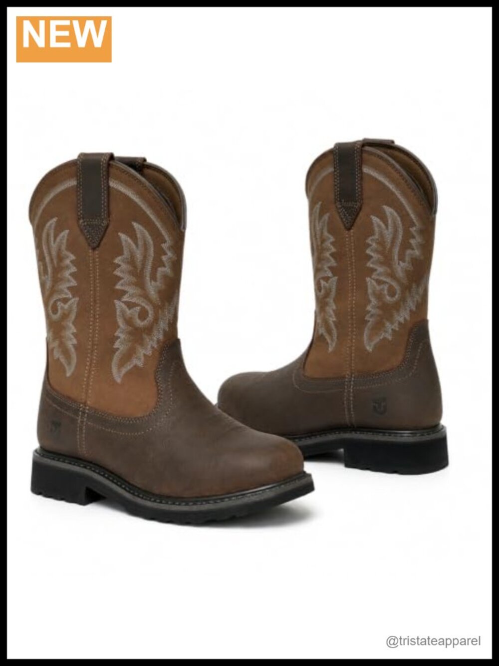 Steel Toe Work Boots for Men Square Toe Cowboy Boots Leather